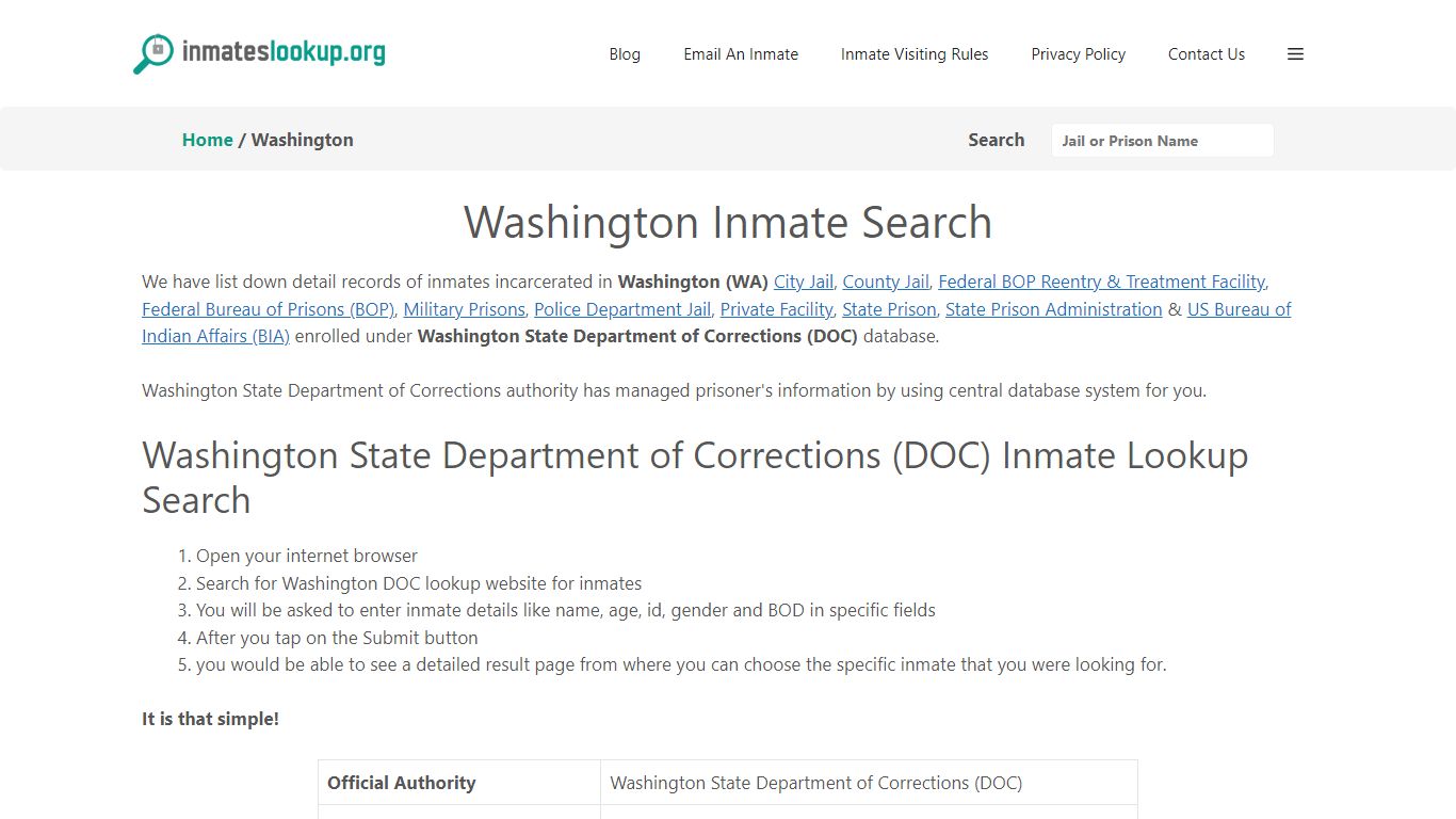 Washington Inmate Lookup & Search - Washington State Department of ...